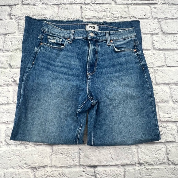 PAIGE Leenah Ankle Size 29 Jeans High Rise Raw Hem Stretch Wide Leg - Picture 2 of 11